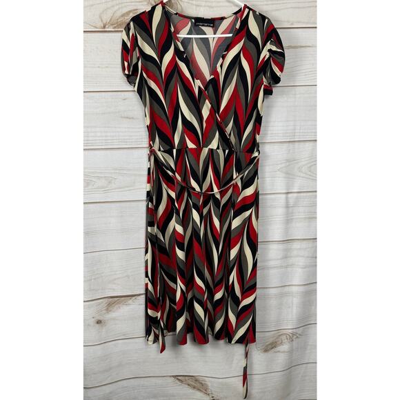 Marianne Multicolor Short Sleeve Surplice Waist Tie Midi Dress Size Large - Picture 1 of 6